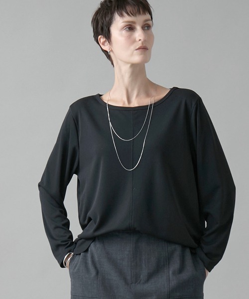 leswel(レスウェル)の「【M/L】ソフトアムンゼンラウンドヘムロンT(Tシャツ/カットソー・レディース・オフホワイト/ライトグレー/ブラック・M/L)」の8枚目の写真