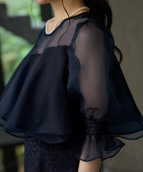Cinderella（シンデレラ）の「パーティドレス レディース オケージョンドレス 結婚式 ワンピース お呼ばれドレス ロングドレス シアーワンピース ジャガードワンピース シアートップス Aライン ロング丈 マキシ丈 お呼ばれ 二次会 謝恩会 総レース フォーマルドレス レースドレス シアー袖 シースルー フォーマルワンピース 同窓会（ドレス・レディース・モカ/ネイビー/アイボリー・LARGE/MEDIUM/X-LARGE）」の15枚目の写真