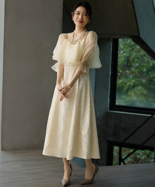 Cinderella（シンデレラ）の「パーティドレス レディース オケージョンドレス 結婚式 ワンピース お呼ばれドレス ロングドレス シアーワンピース ジャガードワンピース シアートップス Aライン ロング丈 マキシ丈 お呼ばれ 二次会 謝恩会 総レース フォーマルドレス レースドレス シアー袖 シースルー フォーマルワンピース 同窓会（ドレス・レディース・モカ/ネイビー/アイボリー・LARGE/MEDIUM/X-LARGE）」の16枚目の写真