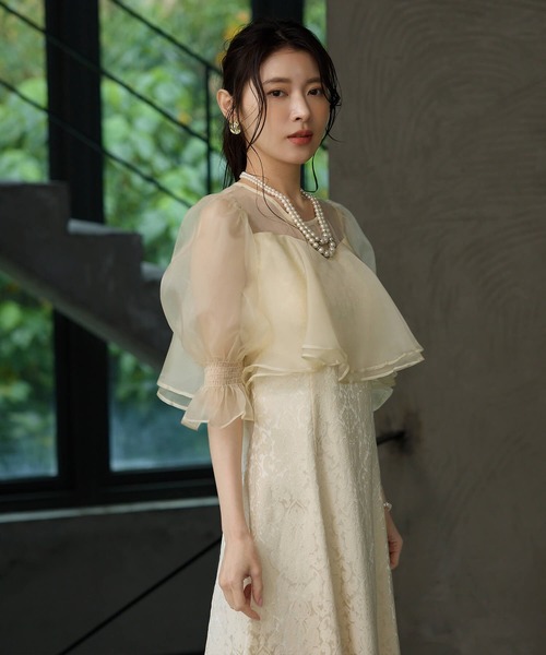 Cinderella（シンデレラ）の「パーティドレス レディース オケージョンドレス 結婚式 ワンピース お呼ばれドレス ロングドレス シアーワンピース ジャガードワンピース シアートップス Aライン ロング丈 マキシ丈 お呼ばれ 二次会 謝恩会 総レース フォーマルドレス レースドレス シアー袖 シースルー フォーマルワンピース 同窓会（ドレス・レディース・モカ/ネイビー/アイボリー・LARGE/MEDIUM/X-LARGE）」の18枚目の写真