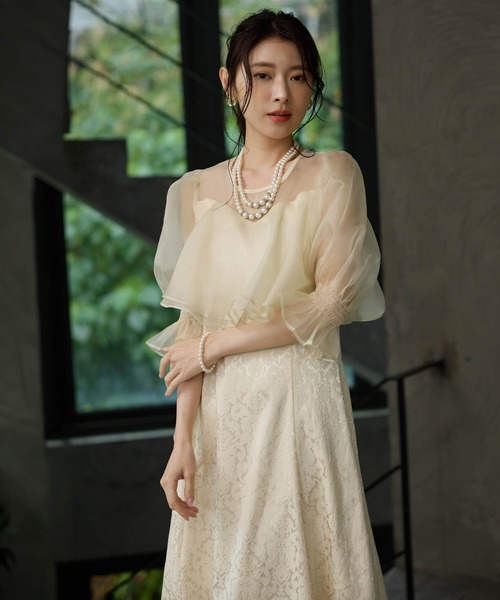 Cinderella（シンデレラ）の「パーティドレス レディース オケージョンドレス 結婚式 ワンピース お呼ばれドレス ロングドレス シアーワンピース ジャガードワンピース シアートップス Aライン ロング丈 マキシ丈 お呼ばれ 二次会 謝恩会 総レース フォーマルドレス レースドレス シアー袖 シースルー フォーマルワンピース 同窓会（ドレス・レディース・モカ/ネイビー/アイボリー・LARGE/MEDIUM/X-LARGE）」の19枚目の写真