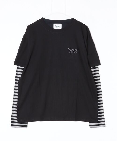 younger song(ヤンガーソング)の「relaxy logo layered ls tee(Tシャツ/カットソー・メンズ・White/Black/ブラウン・MEDIUM/LARGE)」の1枚目の写真
