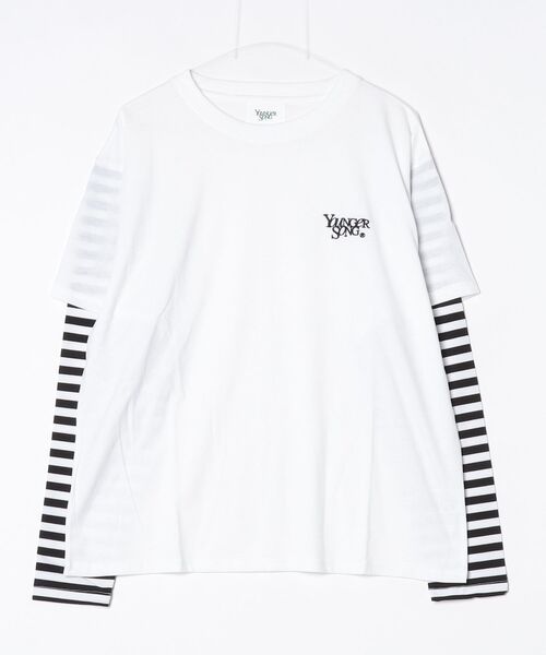 younger song(ヤンガーソング)の「relaxy logo layered ls tee(Tシャツ/カットソー・メンズ・White/Black/ブラウン・MEDIUM/LARGE)」の2枚目の写真