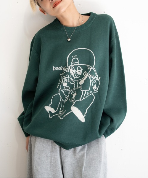 bashful base Oriental(バッシュフルベースオリエンタル)の「【bbO】バッシュフルくんニットプルオーバー(Tシャツ/カットソー・メンズ・グリーン/ブラウン/ブラック/アイボリー・LARGE/MEDIUM)」の12枚目の写真