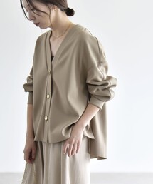 〈手洗い可能〉カットジョーゼット Vネック ワイド カーディガン