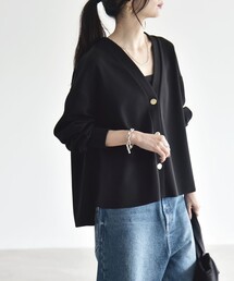〈手洗い可能〉カットジョーゼット Vネック ワイド カーディガン