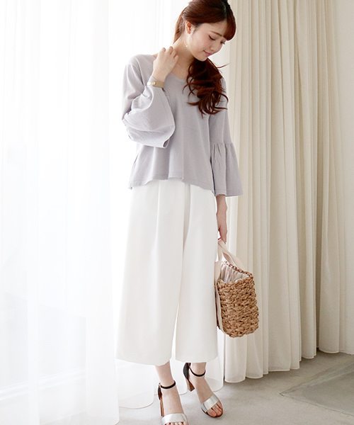 N.（N. Natural Beauty Basic）（エヌエヌナチュラルビューティーベーシック）の「ダブルクロスタックガウチョ（その他パンツ・レディース・ネイビー/ホワイト/ピンク・MEDIUM）」の2枚目の写真