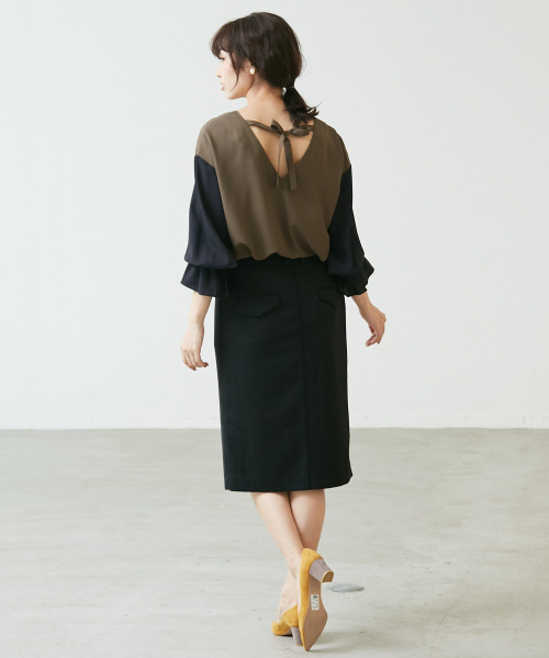 Abahouse Devinette（ドゥヴィネット）の「ヴィスコースツイルブラウス【GINGER 2017年11月号 P.29掲載】（シャツ/ブラウス・レディース・ネイビー/ホワイト/カーキ・FREE）」の16枚目の写真