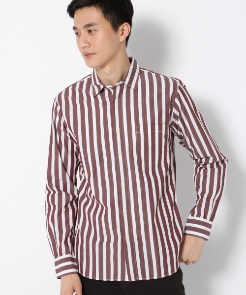 GLOBAL WORK(グローバルワーク)の「ストレッチブロードガラ長袖/764165(シャツ/ブラウス・メンズ・ワインレッド/ライトブルー・X-LARGE/SMALL/MEDIUM/LARGE)」の1枚目の写真