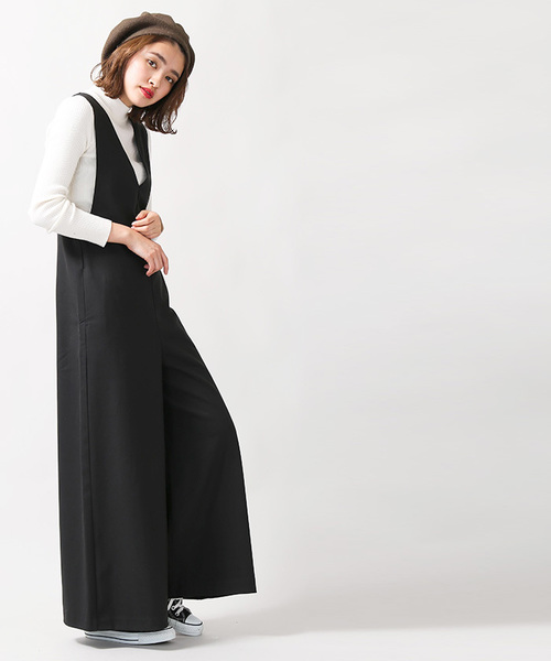 WEGO（ウィゴー）の「WEGO/Vネックワイドオールインワン（つなぎ/オールインワン・レディース・杢グレー/グレー系その他/ブラック・FREE）」の22枚目の写真