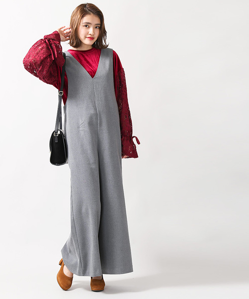 WEGO（ウィゴー）の「WEGO/Vネックワイドオールインワン（つなぎ/オールインワン・レディース・杢グレー/グレー系その他/ブラック・FREE）」の20枚目の写真