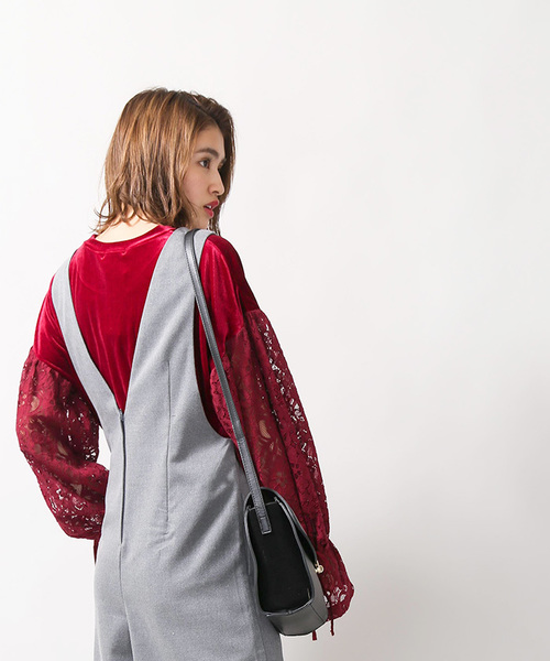 WEGO（ウィゴー）の「WEGO/Vネックワイドオールインワン（つなぎ/オールインワン・レディース・杢グレー/グレー系その他/ブラック・FREE）」の19枚目の写真