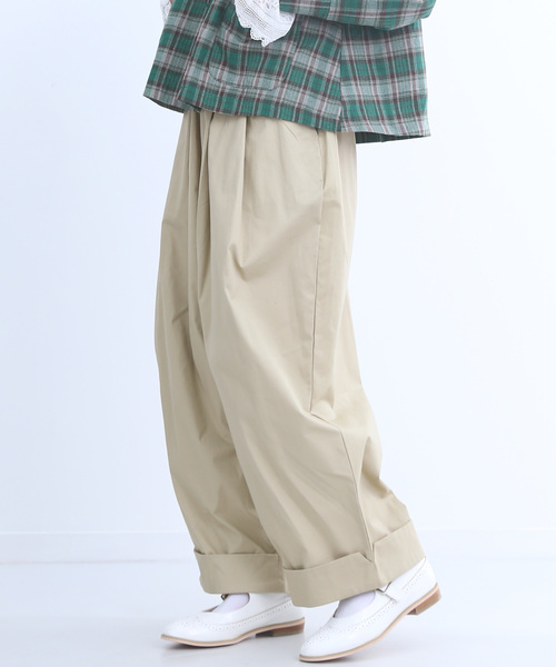 MERLOT（メルロー）の「裾ダブルタックワイドパンツ2675（チノパンツ・レディース・ベージュ/ネイビー/ブラック/オフホワイト/カーキ・FREE）」の3枚目の写真