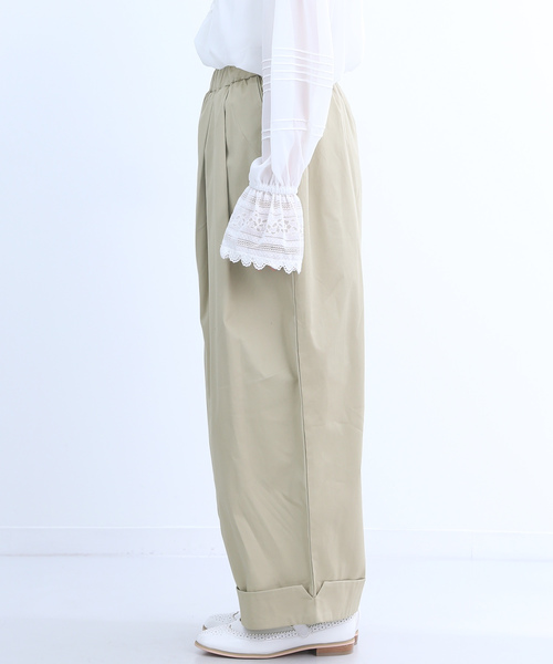 MERLOT（メルロー）の「裾ダブルタックワイドパンツ2675（チノパンツ・レディース・ベージュ/ネイビー/ブラック/オフホワイト/カーキ・FREE）」の6枚目の写真