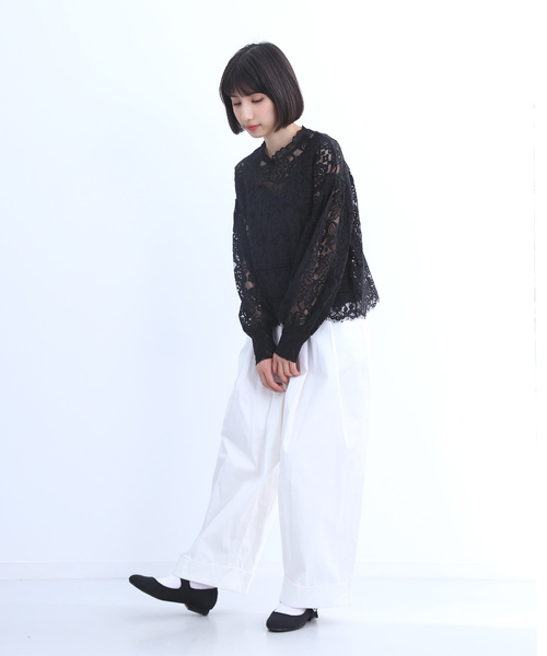 MERLOT（メルロー）の「裾ダブルタックワイドパンツ2675（チノパンツ・レディース・ベージュ/ネイビー/ブラック/オフホワイト/カーキ・FREE）」の13枚目の写真