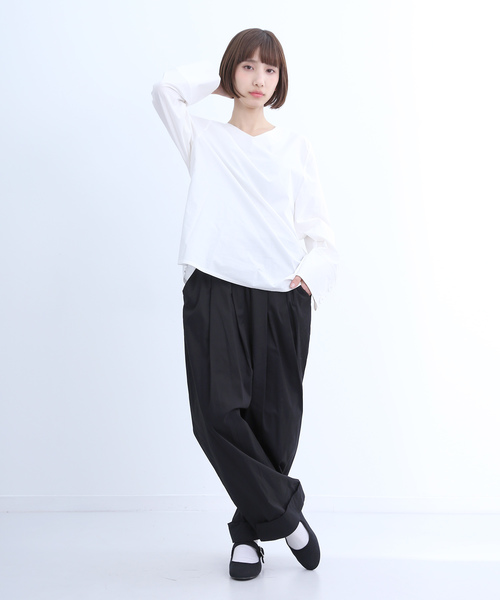 MERLOT（メルロー）の「裾ダブルタックワイドパンツ2675（チノパンツ・レディース・ベージュ/ネイビー/ブラック/オフホワイト/カーキ・FREE）」の20枚目の写真