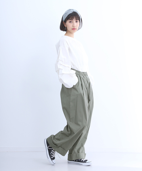 MERLOT（メルロー）の「裾ダブルタックワイドパンツ2675（チノパンツ・レディース・ベージュ/ネイビー/ブラック/オフホワイト/カーキ・FREE）」の16枚目の写真