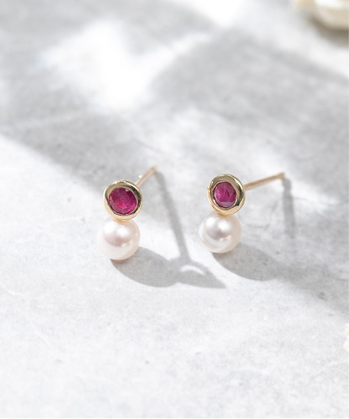 bohem ガーネット♡パール　ピアス アンティーク ボヘミアンガーネット フラワードロップピアス 9K