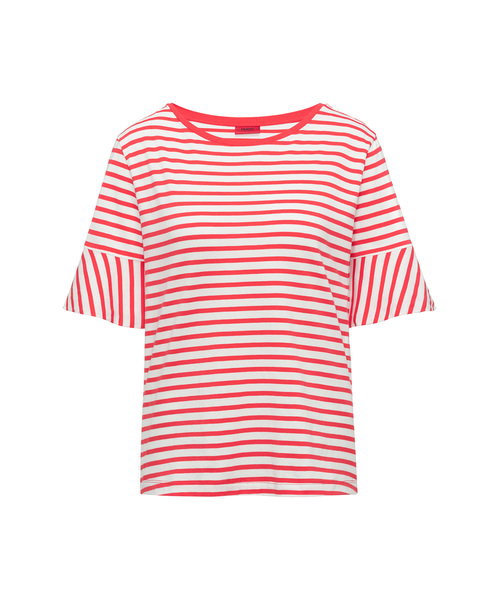 HUGO(ヒューゴ)の「トランペットスリーブ Tシャツ イン コットン ウィズ ウーブン ストライプ(Tシャツ/カットソー・レディース・レッド系その他・S/M/XS)」の3枚目の写真