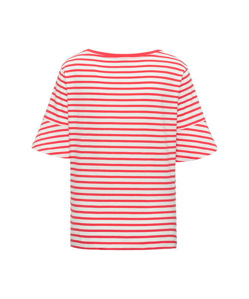 HUGO(ヒューゴ)の「トランペットスリーブ Tシャツ イン コットン ウィズ ウーブン ストライプ(Tシャツ/カットソー・レディース・レッド系その他・S/M/XS)」の4枚目の写真