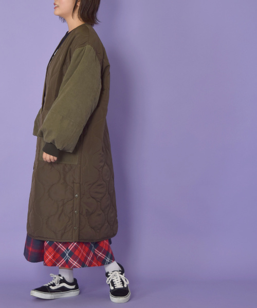 w closet(ダブルクローゼット)の「ひょうたんキルティングロングコート_(その他アウター・レディース・ブラック/カーキ・FREE)」の4枚目の写真