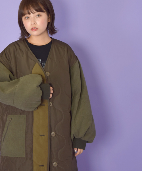 w closet(ダブルクローゼット)の「ひょうたんキルティングロングコート_(その他アウター・レディース・ブラック/カーキ・FREE)」の9枚目の写真