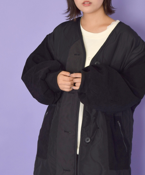 w closet(ダブルクローゼット)の「ひょうたんキルティングロングコート_(その他アウター・レディース・ブラック/カーキ・FREE)」の14枚目の写真