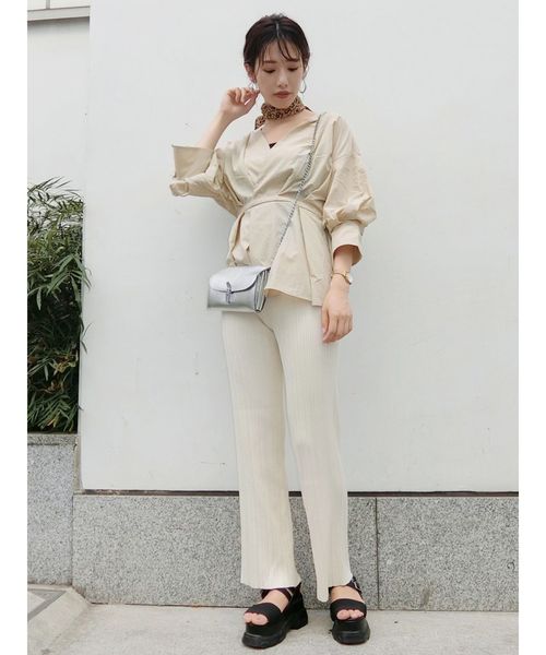 MURUA（ムルーア）の「ランダムリブニットパンツ（その他パンツ・レディース・アイボリー/ブラック/グリーン・FREE）」の7枚目の写真