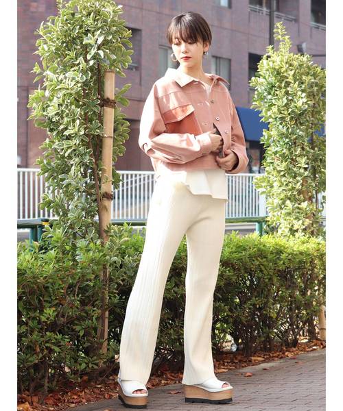 MURUA（ムルーア）の「ランダムリブニットパンツ（その他パンツ・レディース・アイボリー/ブラック/グリーン・FREE）」の9枚目の写真