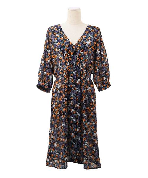 Luz Llena（ラズレナ）の「花柄前ボタンガウンワンピース（ワンピース・レディース・ブラック/パープル・MEDIUM）」の5枚目の写真