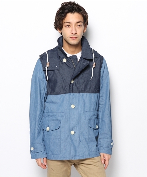 PLST（プラステ）の「Ｍen 2トーンデニムマウンテンパーカ（マウンテンパーカー・メンズ・インディゴブルー・LARGE/SMALL/MEDIUM）」の2枚目の写真