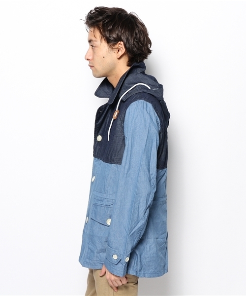 PLST（プラステ）の「Ｍen 2トーンデニムマウンテンパーカ（マウンテンパーカー・メンズ・インディゴブルー・LARGE/SMALL/MEDIUM）」の3枚目の写真