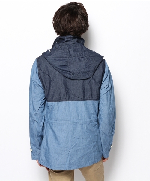 PLST（プラステ）の「Ｍen 2トーンデニムマウンテンパーカ（マウンテンパーカー・メンズ・インディゴブルー・LARGE/SMALL/MEDIUM）」の4枚目の写真