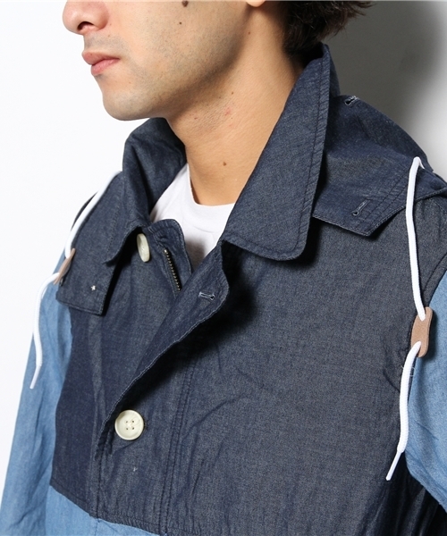 PLST（プラステ）の「Ｍen 2トーンデニムマウンテンパーカ（マウンテンパーカー・メンズ・インディゴブルー・LARGE/SMALL/MEDIUM）」の6枚目の写真