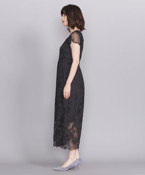 BEAUTY&YOUTH UNITED ARROWS（ビューティーアンドユースユナイテッドアローズ）の「BY DRESS レース×チュール フレンチスリーブロングドレス（ドレス・レディース・ライム/ネイビー・MEDIUM/SMALL）」の3枚目の写真