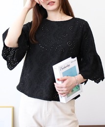 スカラップレースフレアスリーブブラウス