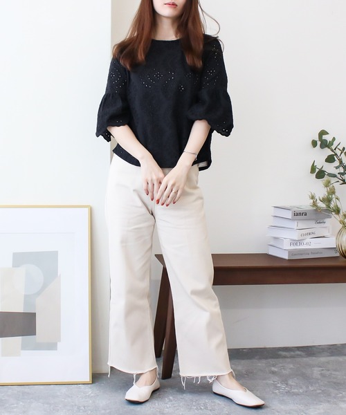 Social GIRL（ソーシャルガール）の「スカラップレースフレアスリーブブラウス（シャツ/ブラウス・レディース・ベージュ/パープル/ブラック/オフホワイト/ライトパープル/モカ/ダークパープル・LL/S/M/L/3L）」の13枚目の写真