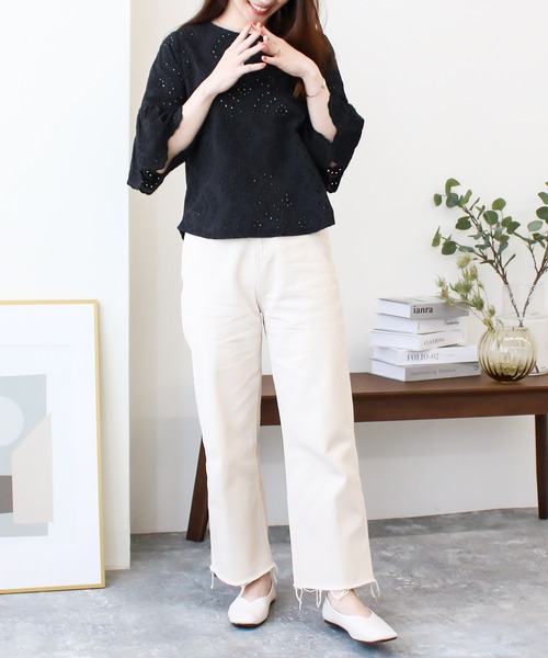 Social GIRL（ソーシャルガール）の「スカラップレースフレアスリーブブラウス（シャツ/ブラウス・レディース・ベージュ/パープル/ブラック/オフホワイト/ライトパープル/モカ/ダークパープル・LL/S/M/L/3L）」の14枚目の写真