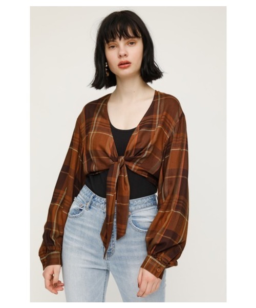 SLY(スライ)の「RAYON CHECK CROPPED SH(シャツ/ブラウス)」|ブラウン系その他