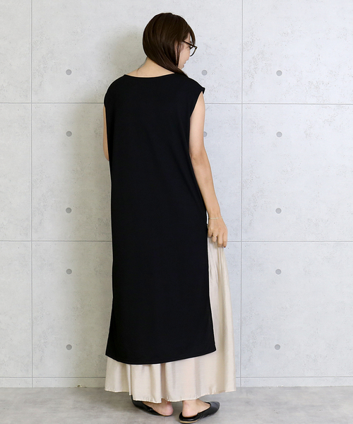 n'ee-ne（ネーネ）の「スリットカットソーワンピース＆プリーツスカートセットアップ（ワンピース・レディース・ブラック/ベージュ/ブラウン/カーキ・M/L）」の8枚目の写真