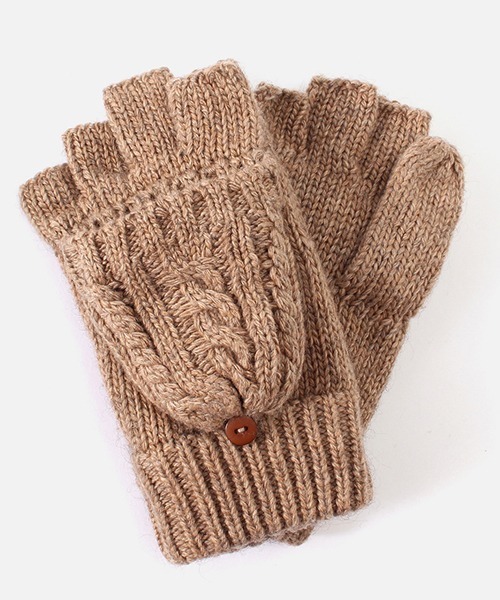 AZUL by moussy(アズールバイマウジー)の「CABLE KNIT 2WAY MITTEN/ケーブルニット2WAYミトン(手袋・レディース・ブラック/キャメル・FREE)」の2枚目の写真