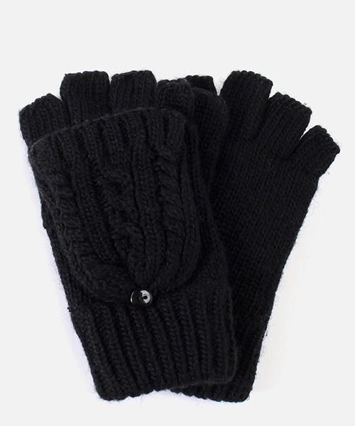 AZUL by moussy(アズールバイマウジー)の「CABLE KNIT 2WAY MITTEN/ケーブルニット2WAYミトン(手袋・レディース・ブラック/キャメル・FREE)」の1枚目の写真