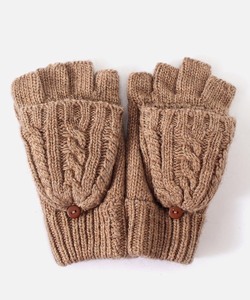 AZUL by moussy(アズールバイマウジー)の「CABLE KNIT 2WAY MITTEN/ケーブルニット2WAYミトン(手袋・レディース・ブラック/キャメル・FREE)」の7枚目の写真