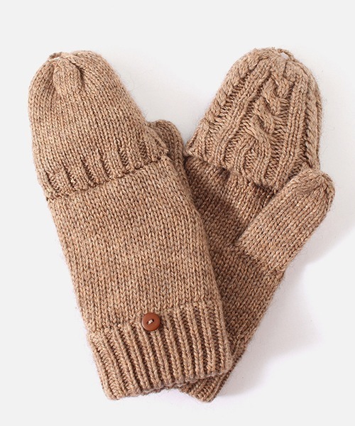 AZUL by moussy(アズールバイマウジー)の「CABLE KNIT 2WAY MITTEN/ケーブルニット2WAYミトン(手袋・レディース・ブラック/キャメル・FREE)」の4枚目の写真