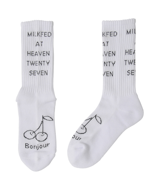 MILKFED.（ミルクフェド）の「BONJOUR SOCKS　（ソックス/靴下/ロゴ）（ソックス/靴下・レディース・ホワイト/ブラック/ライトパープル・ONE SIZE）」の2枚目の写真