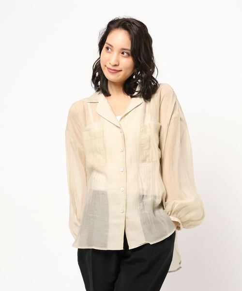 archives（アルシーヴ）の「シアーオープンカラーシャツ（シャツ/ブラウス・レディース・ブラック/アイボリー/シルバーグレー・MEDIUM）」の2枚目の写真