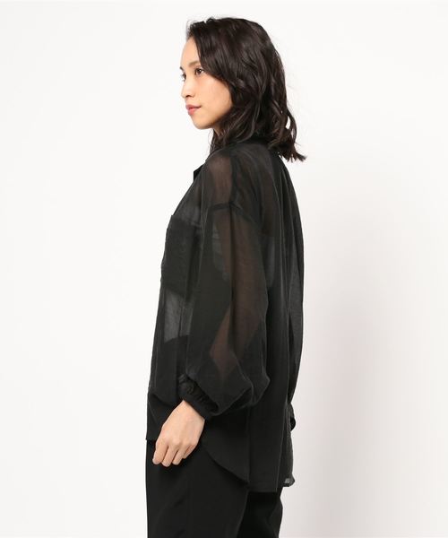 archives（アルシーヴ）の「シアーオープンカラーシャツ（シャツ/ブラウス・レディース・ブラック/アイボリー/シルバーグレー・MEDIUM）」の4枚目の写真