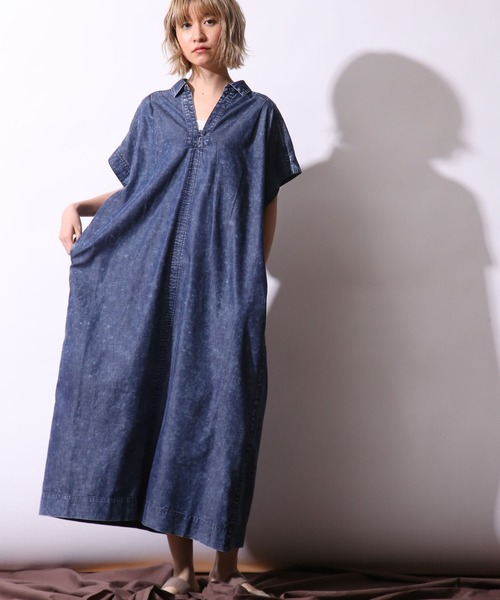 alcali(アルカリ)の「ロングワンピース(ワンピース)」|インディゴブルー