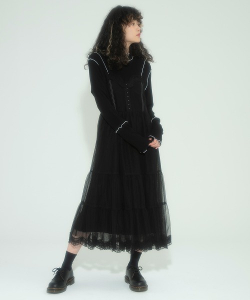 近年モデル Candy Stripper LACE JERSEY ドレス 黒 CND TRACK JERSEY