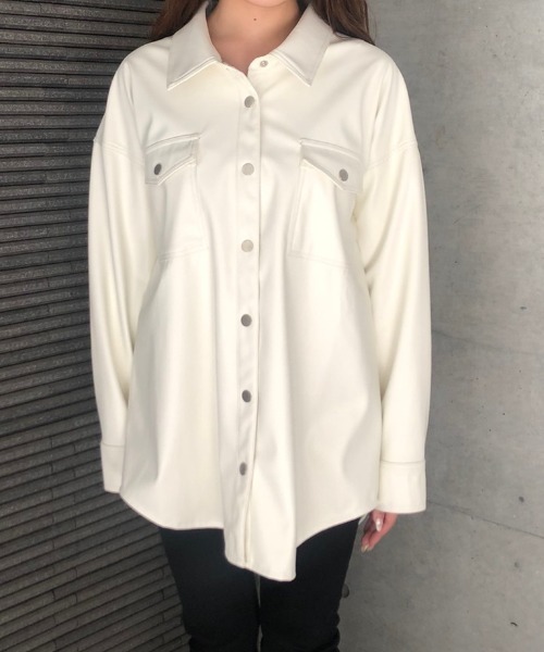 ENVYM(アンビー)の「フェイクレザーSHJK(デニムジャケット・レディース・グレー/ホワイト/ブラック・FREE)」の18枚目の写真